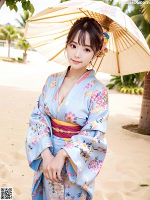 A woman in a kimono posing for the camera.