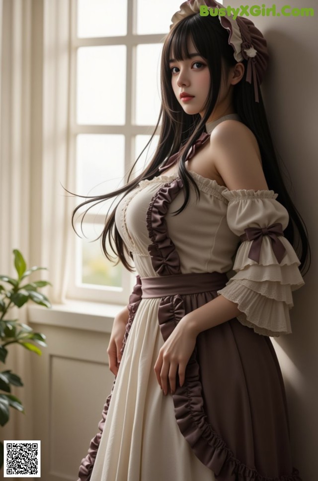 Hentai - Secrets Beneath the Blooming Orchids and the Fading Stars Set.2 20241230 Part 6 No.b62470 A woman in a brown and white dress leaning against a window.