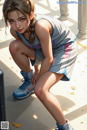 A girl in a basketball uniform dribbling a basketball on a court.