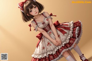 a woman in a red and white dress and stockings